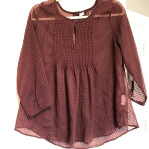 Old Navy Sheer Burgundy Top Blouse Small